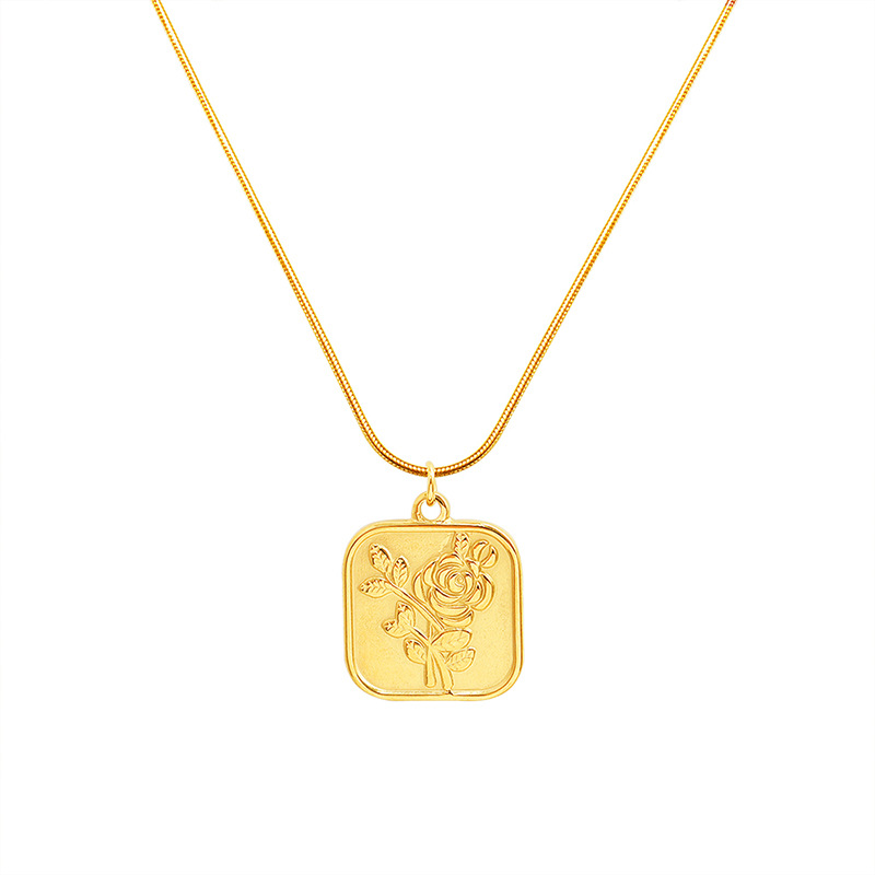 European Ins Cold Minimalist Rose Flower Pendant Necklace Titanium Steel 18K PVD Gold Plated Fashionable Choker