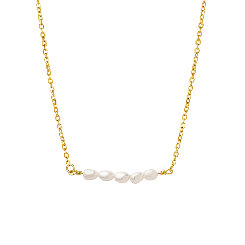 Korean Elegant Freshwater Pearl Necklace Women Ins Cold Minimalist Titanium Steel 18K PVD Gold Plated Choker