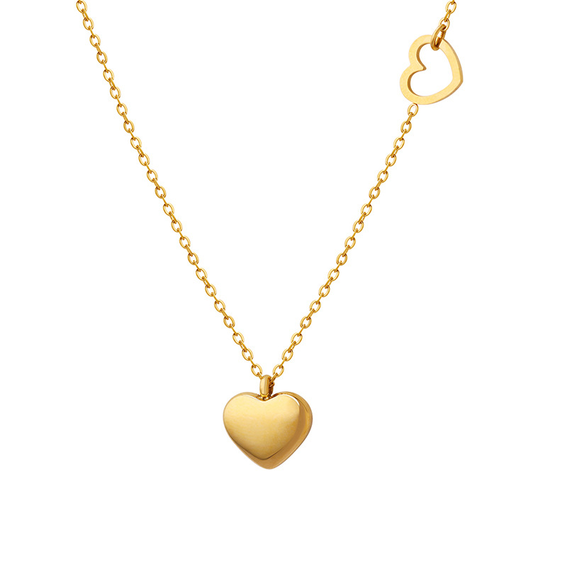 Blogger Style Influencer Jewelry Mini Double Heart Pendant Necklace Titanium Steel 18K PVD Gold Plated Versatile Choker