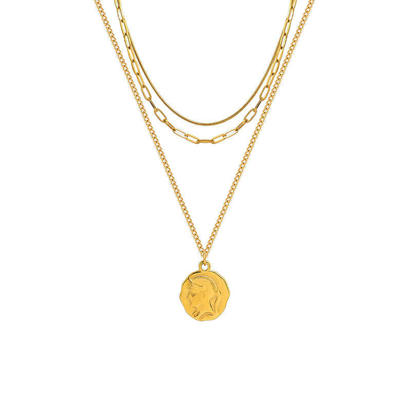 European Ins Style Exaggerated Hip-Hop Portrait Chain Pendant Multi-Layered Necklace Titanium Steel 18K PVD Gold Plated Choker