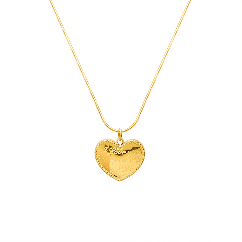 European Ins Cold Minimalist Engraved Heart Stainless Steel Necklace Trendy Titanium Steel 18K PVD Gold Plated Jewelry