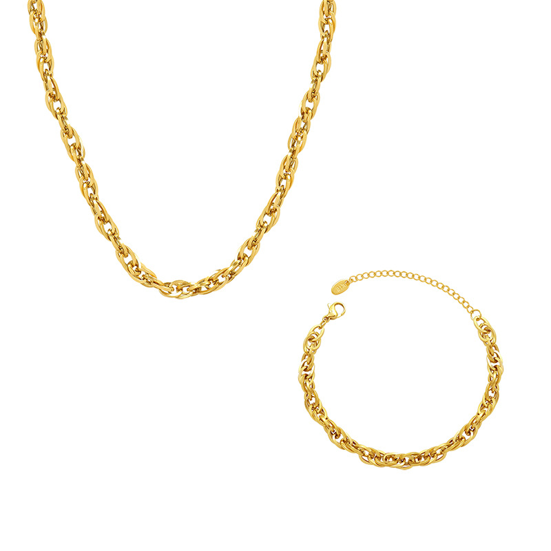 European Ins Style Chunky Chain Necklace Bracelet Stainless Steel Set Titanium Steel 18K PVD Gold Plated Jewelry