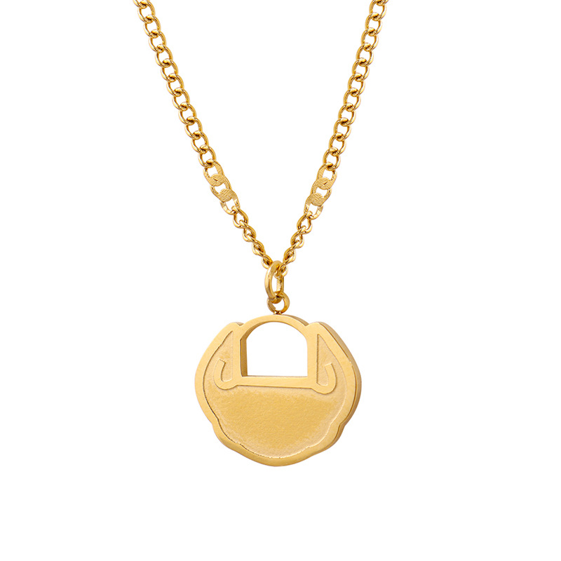 Chinese Style National Trend Lucky Lock Necklace Hammered Chain Titanium Steel Jewelry for Choker
