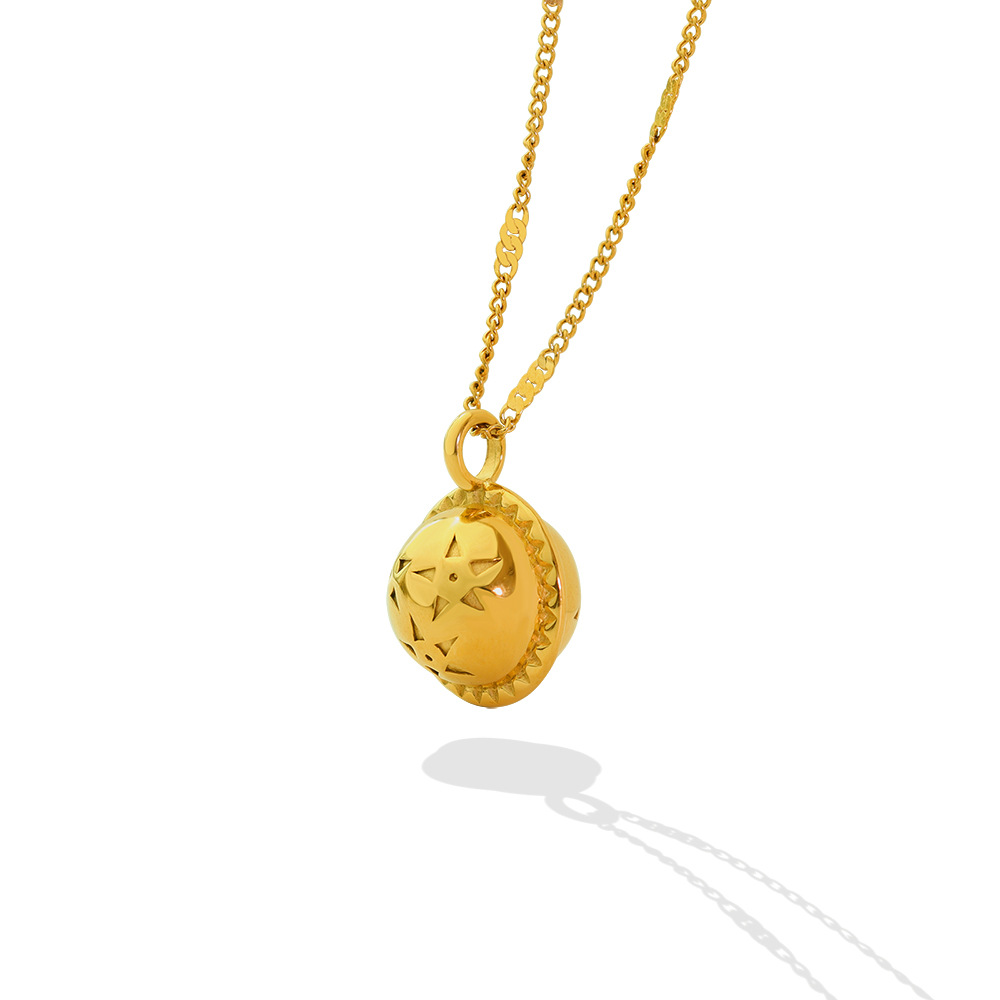 New Ins French Style Elegant Summer Titanium Steel Retro Planet Pendant Necklace Gold Plated Choker Chain