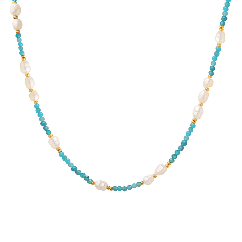 Bohemian Trendy Fashion Commuter Color Stone Pearl Necklace Retro Style Jewelry