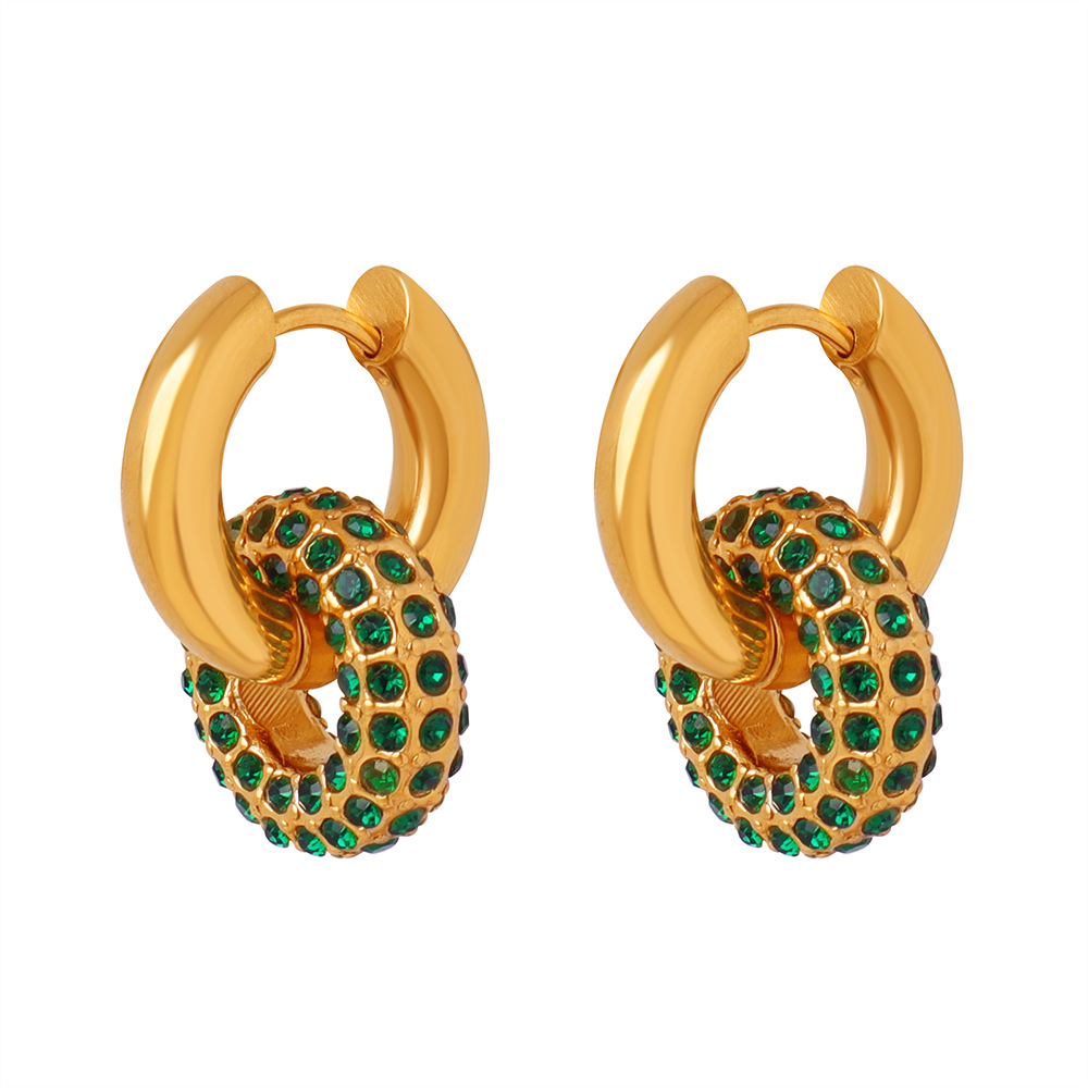European luxurious zircon round earrings titanium steel 18k PVD gold plated lightweight vintage jewelry for women
