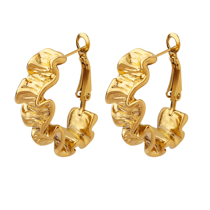 European ins-style new geometric pleated texture earrings niche design titanium steel 18k PVD gold plated ear buckles