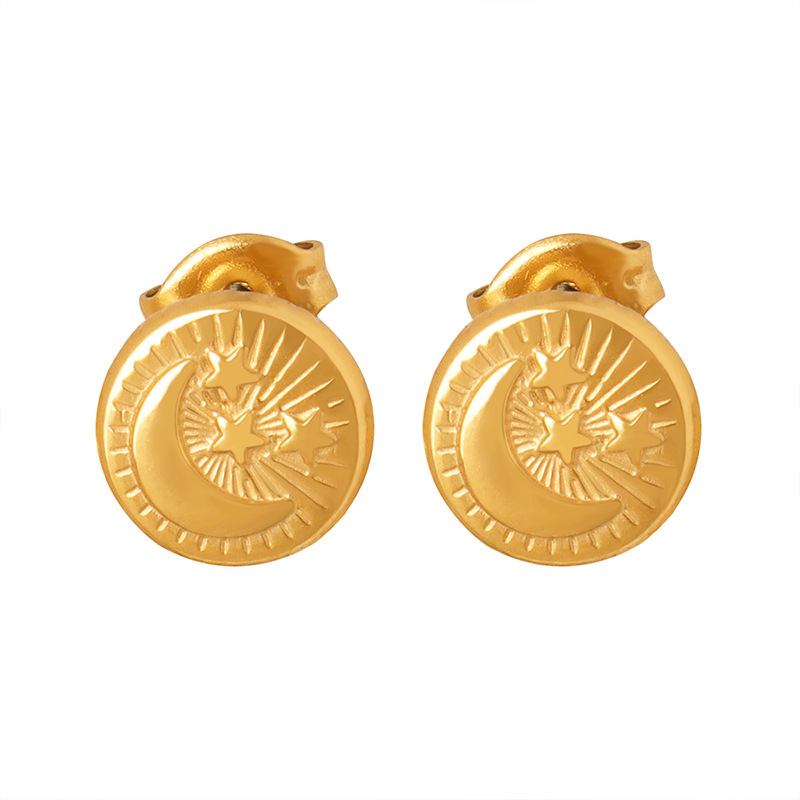 Factory direct niche design hypoallergenic stylish earrings titanium steel 18k PVD gold plated star and moon stud earrings