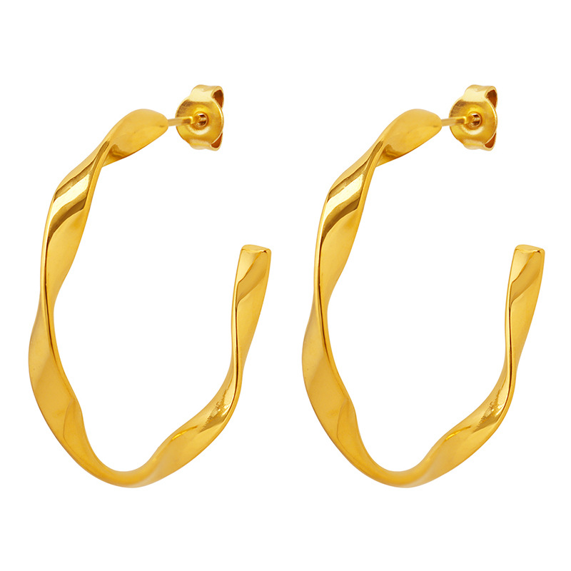 Roman designer twisted rope earrings stylish C-shaped versatile titanium steel 18k PVD gold plated earrings