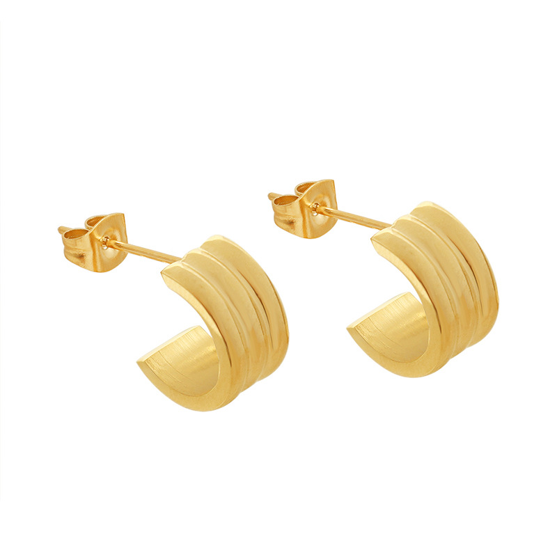 European ins-style lightweight luxurious C-shaped earrings titanium steel 18k PVD gold plated earrings