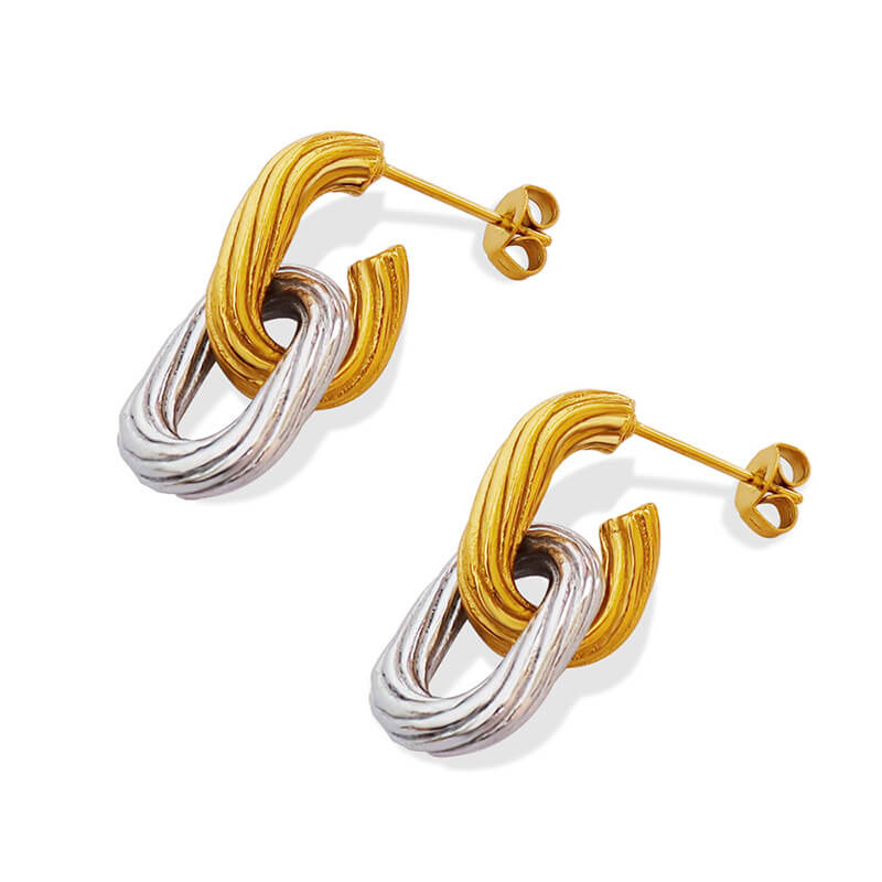 European INS Style Textured Handmade Oval Hoop Earrings 18K Gold PVD Plated Stainless Steel