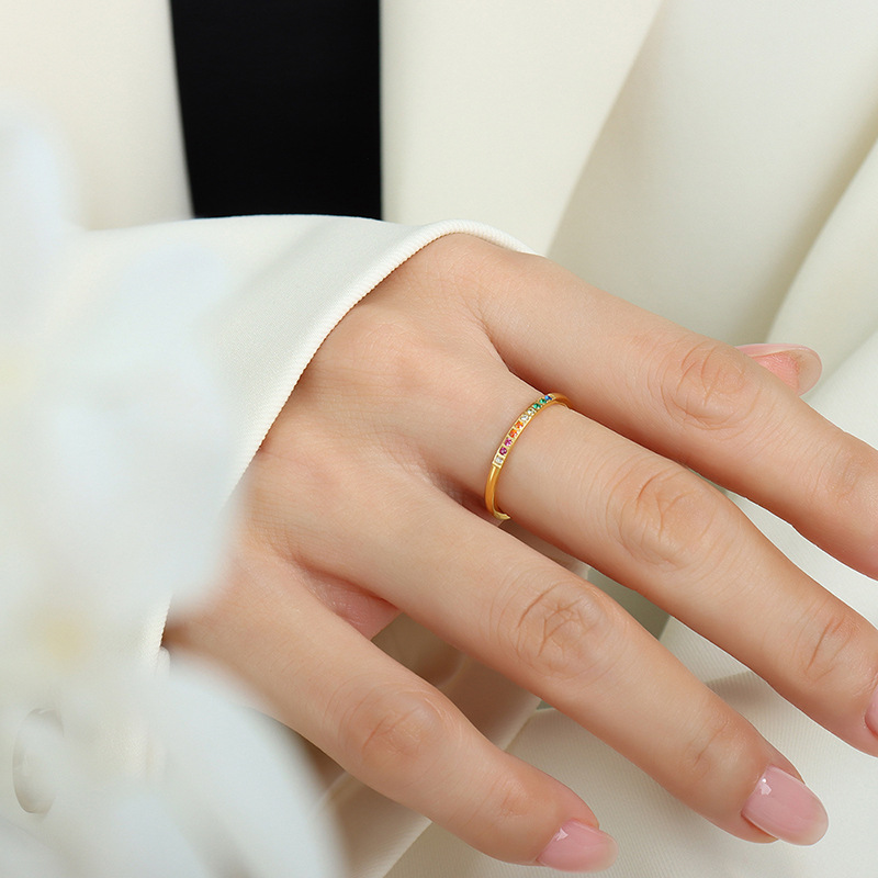 Delicate Minimalist Multi-Color Zircon Starry Sky Thin Ring Stacked Finger Ring Hot Selling Non-Fading Jewelry - Image 6