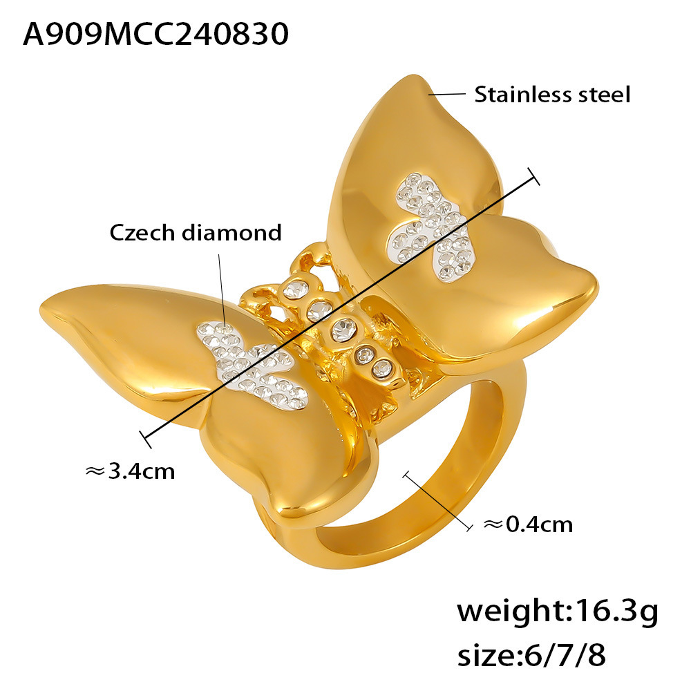 European Rhinestone Butterfly Flower Ring Stylish Stainless Steel Hot Selling Jewelry Color Retention Ring Wholesale - Image 6