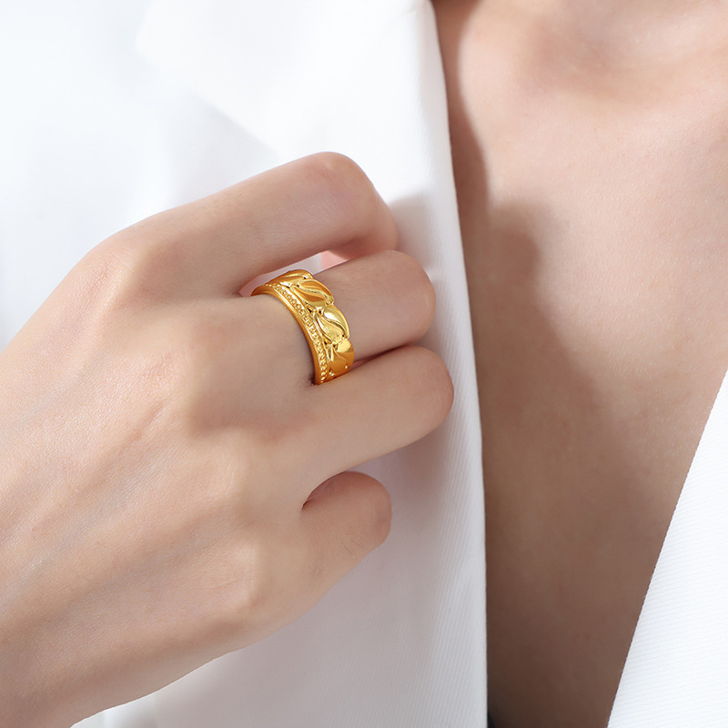 European High-End Titanium Steel Gold Plated Freshwater Pearl Ring Jewelry for Women Luxury Accessory - Image 5