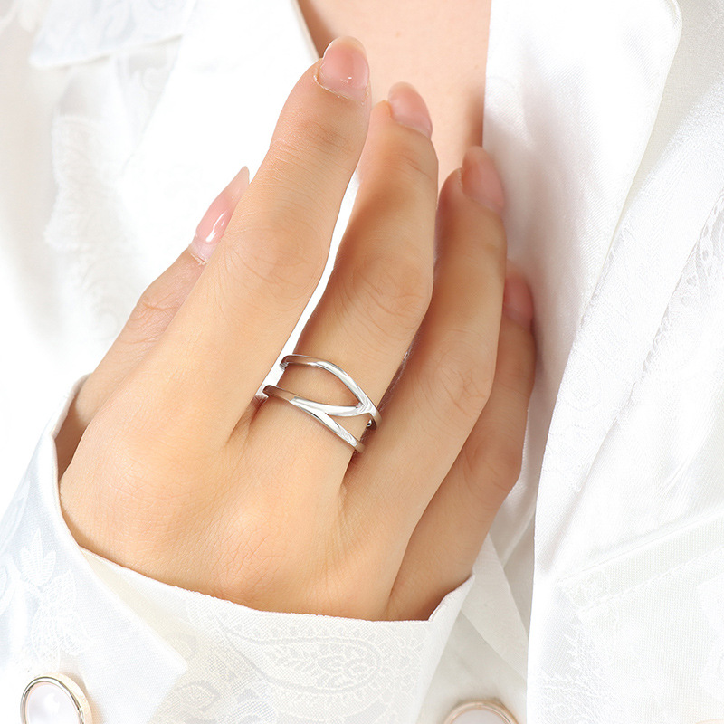 Trendy Hollow Open Ring Creative Small Unisex Design Titanium Steel 18K PVD Gold Plated Open Finger Ring - Image 4