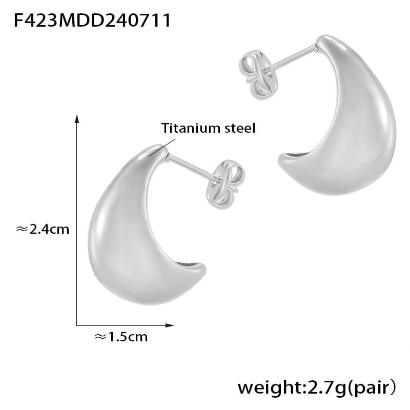 Minimalist moon-shaped titanium steel 18k PVD gold plated hollow C-shaped earrings lightweight stylish jewelry - Image 4