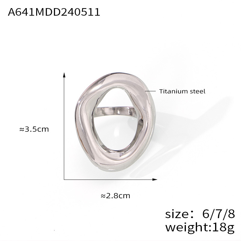 Ins Style Korean Casual Minimalist Geometric Hollow Irregular Circle Titanium Steel Gold Plated Ring Jewelry - Image 6
