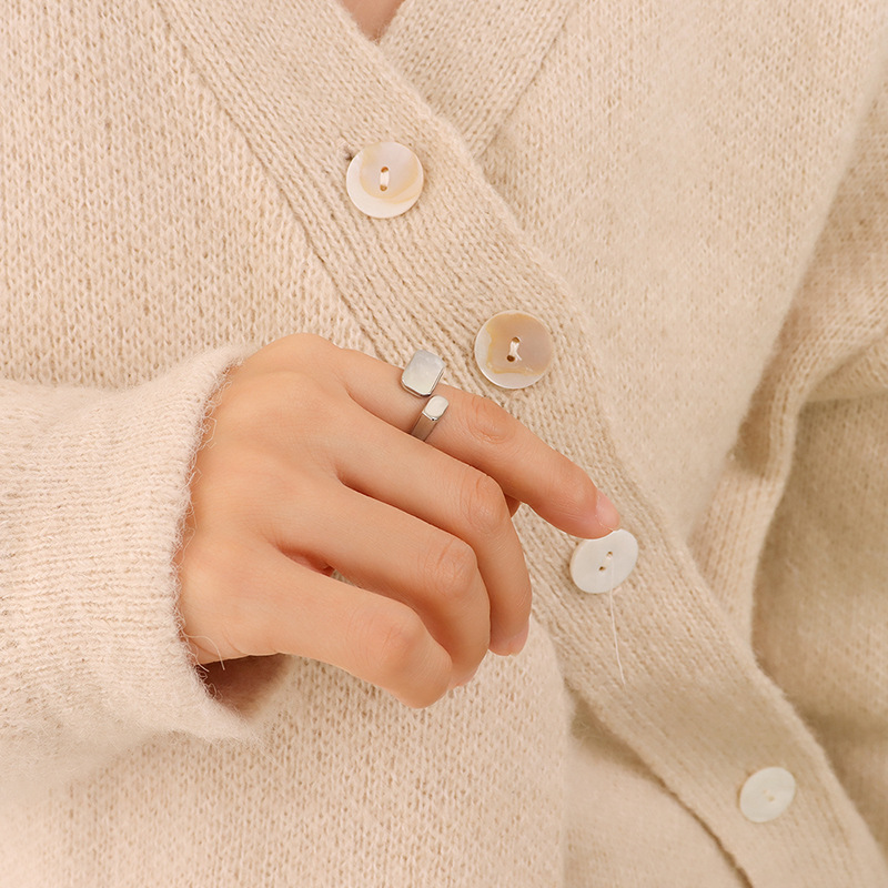 New Arrival Retro White Mother of Pearl Open Ring for Women Titanium Steel 18K PVD Gold Plated Finger Ring Hand Jewelry - Image 6
