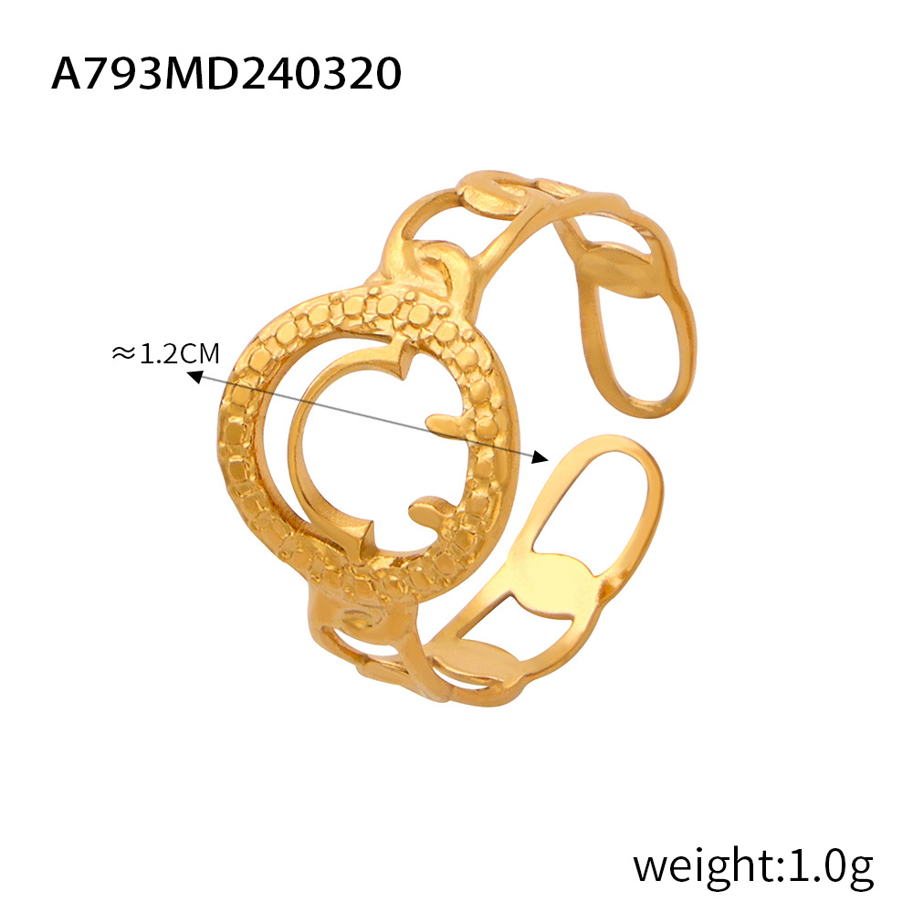 Fashionable Commuter Simple Geometric Hollow Multi-Layer Texture Spliced Design Titanium Steel Open Ring - Image 6
