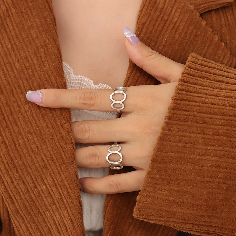 French Minimalist Cold Style Fashionable Oval Hollow Open Ring Titanium Steel 18K PVD Gold Plated Jewelry - Image 6