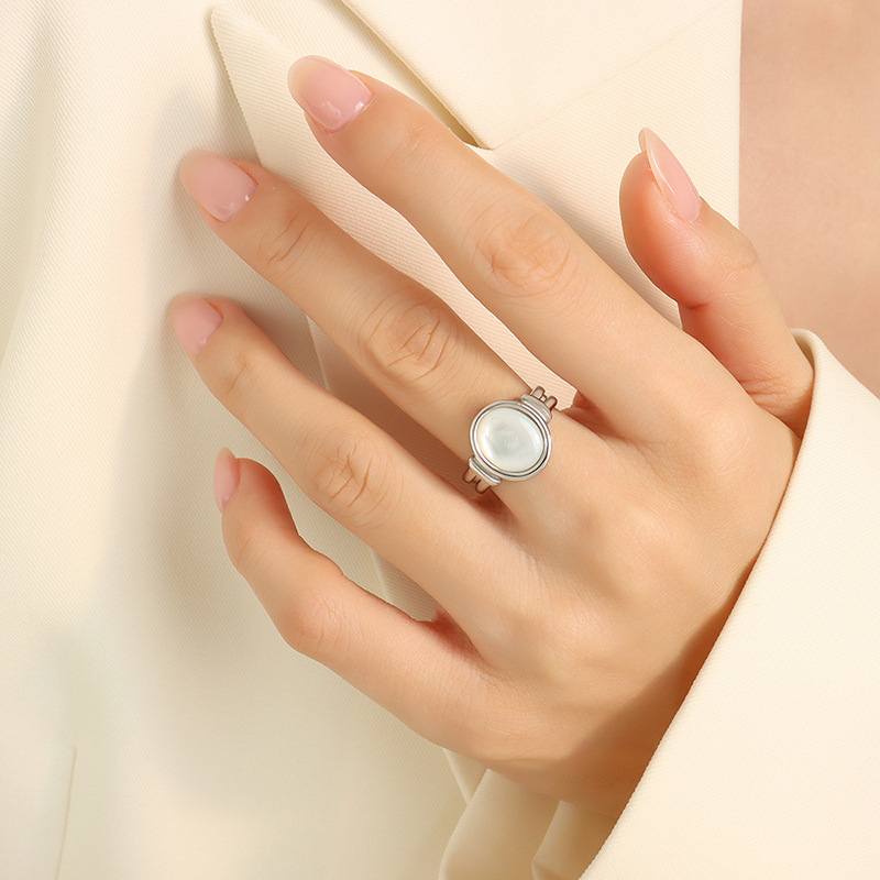 French Inspired Vintage White Seashell Enchanting Ring with 18K PVD Gold Plated Titanium Steel Open Finger Jewelry - Image 4