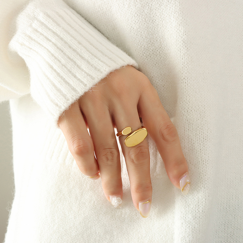 European Inspired Minimalist Abstract Flat Open Ring with Titanium Steel 18K PVD Gold Plating Casting Craft Finger Ring - Image 4