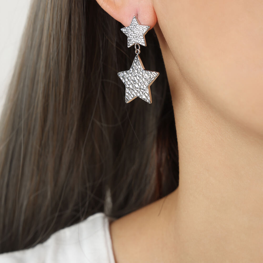 Korean trendy titanium steel 18k PVD gold plated heart and star dangle earrings lightweight stylish jewelry for women - Image 9
