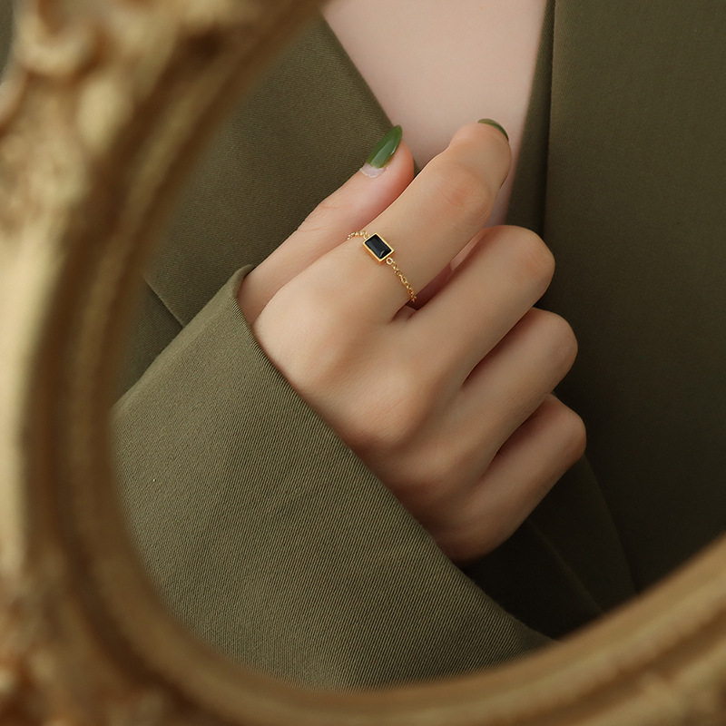 European Inspired Fashion Finger Chain Ring with Zircon Inlay Adjustable Titanium Steel Creative Trendy Metal Jewelry - Image 6
