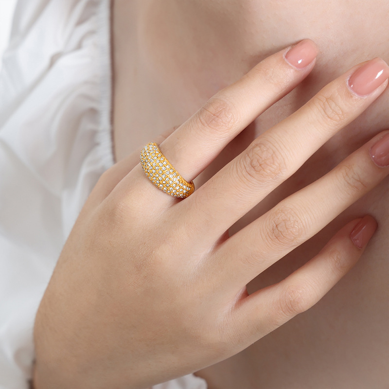 European Cold Style Full Star Full CZ Czech CZ Inlaid Personalized Titanium Steel Gold Plated Ring - Image 5