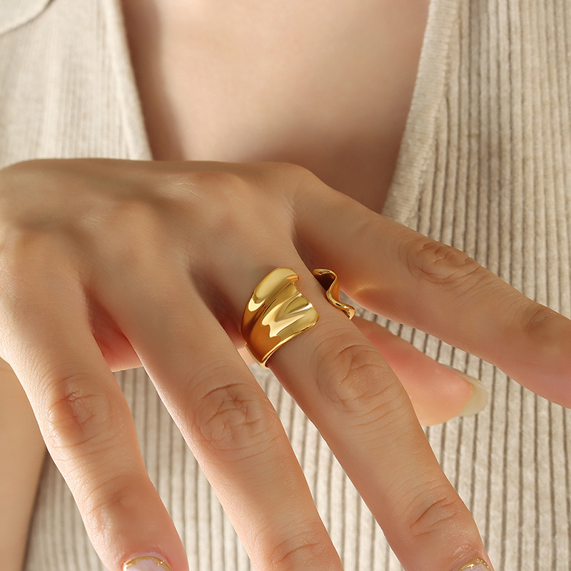 European Cold Minimalist Unique Shaped Open Ring for Women Trendy Simple Ins Titanium Steel 18K PVD Gold Plated Jewelry - Image 5