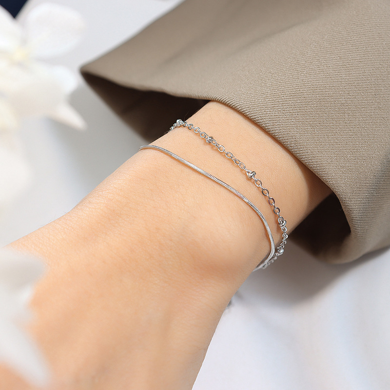 Delicate Double-Layer Snake Bone Chain Bracelet 18K PVD Gold Plated Titanium Steel Bead Chain Jewelry - Image 5