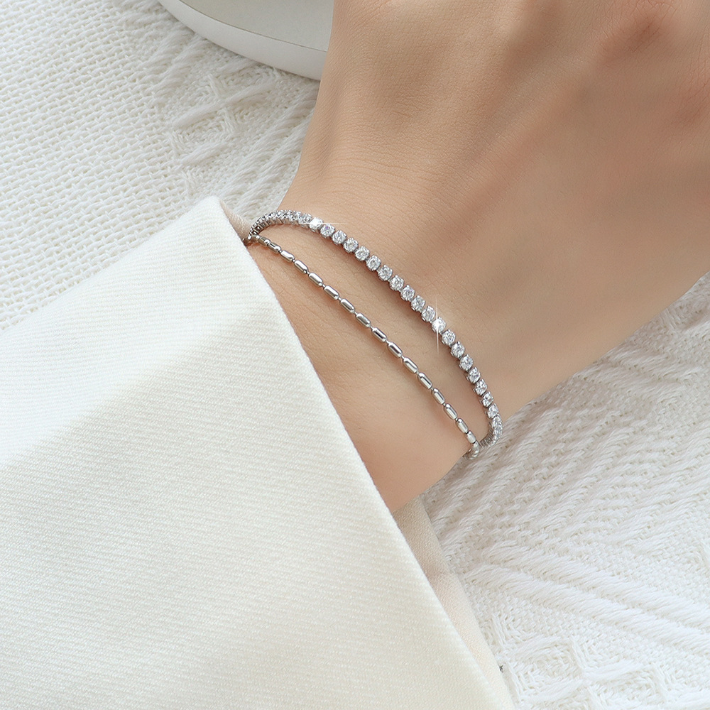 Trendy Full Zircon Zircon Double-Layer Titanium Steel Bracelet Hot-Selling Jewelry Wholesale - Image 4