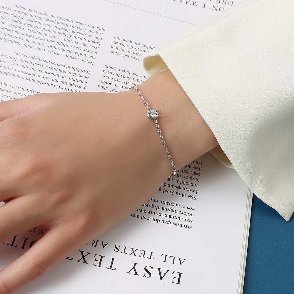 Minimalist Zircon Inlaid Single-Zircon Bracelet 18K PVD Gold Plated Titanium Steel Jewelry for Women Wholesale - Image 4