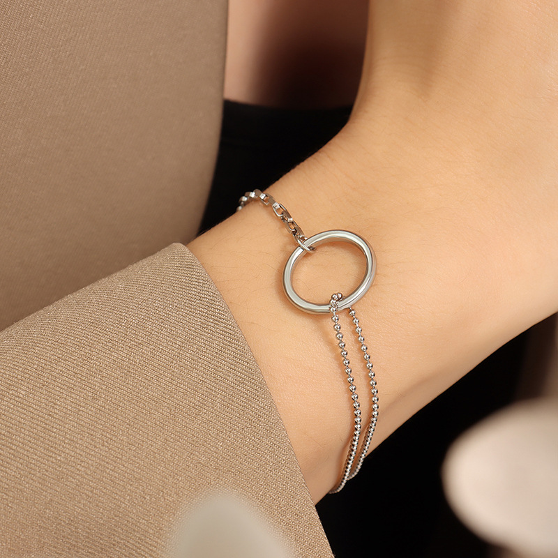 Round Link and Bead Chain Bracelet 18K PVD Gold Plated Titanium Steel Jewelry - Image 4