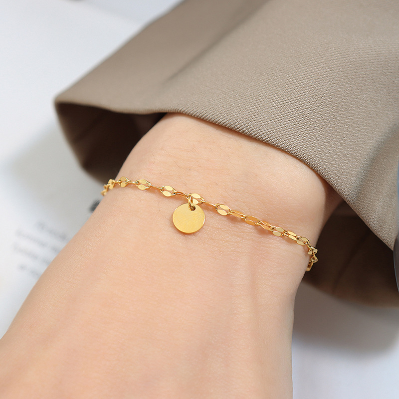 Minimalist Luxe Circle Disc Bracelet 18K PVD Gold Plated Titanium Steel Jewelry for Women - Image 4