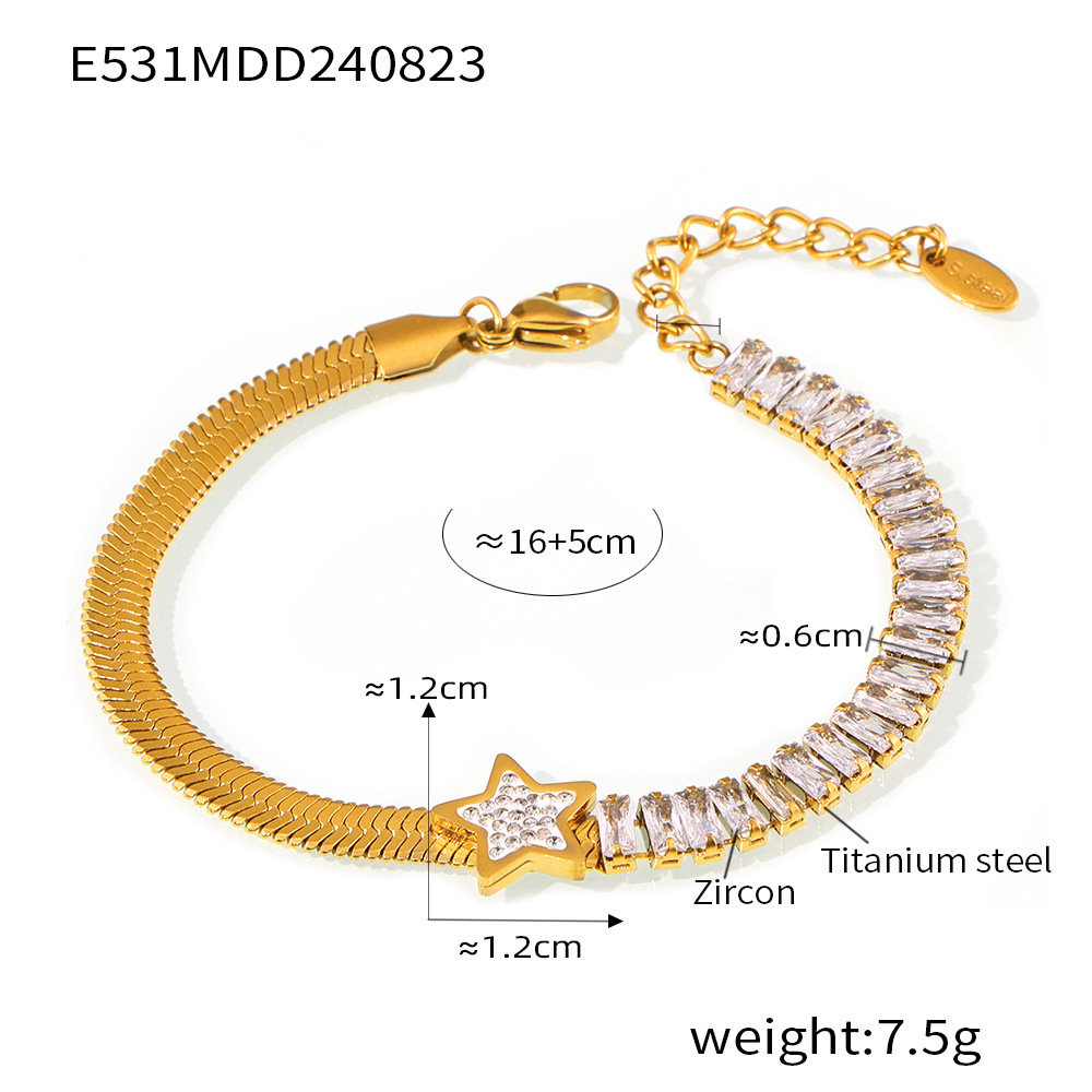 French INS Blade Chain Pentagram Rectangle Zircon Bracelet Luxe 18K PVD Gold Plated Titanium Steel Jewelry - Image 5