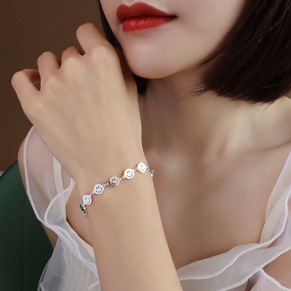 Korean Style Simple Smiling Face Bracelet Titanium Steel Jewelry for Women Minimalist - Image 4