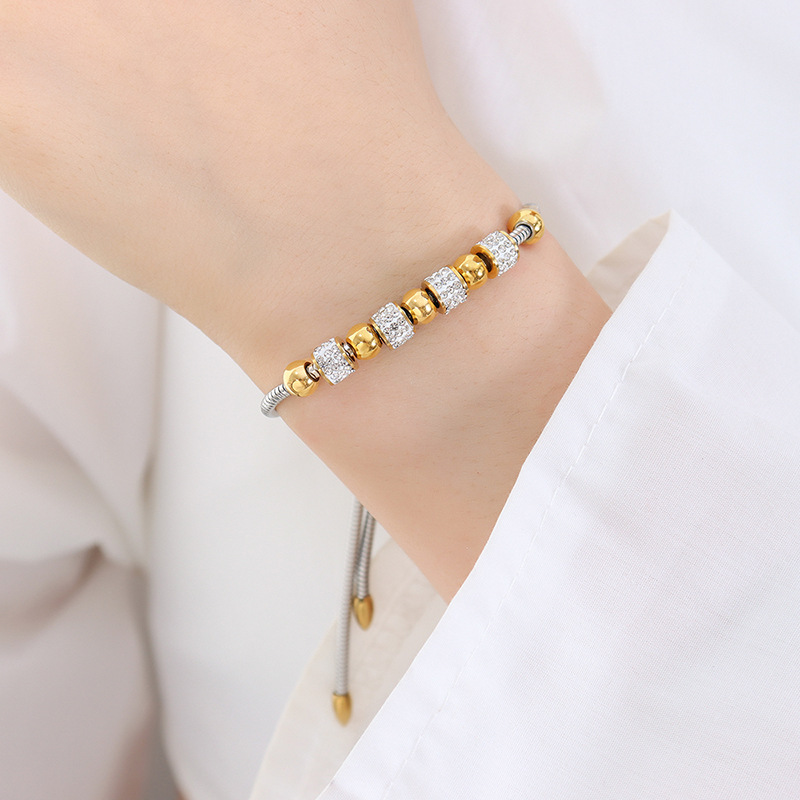 Trendy Fall/Winter Full Zircon Bead Pull-Back Bracelet for Men and Women 18K PVD Gold Plated Jewelry - Image 6