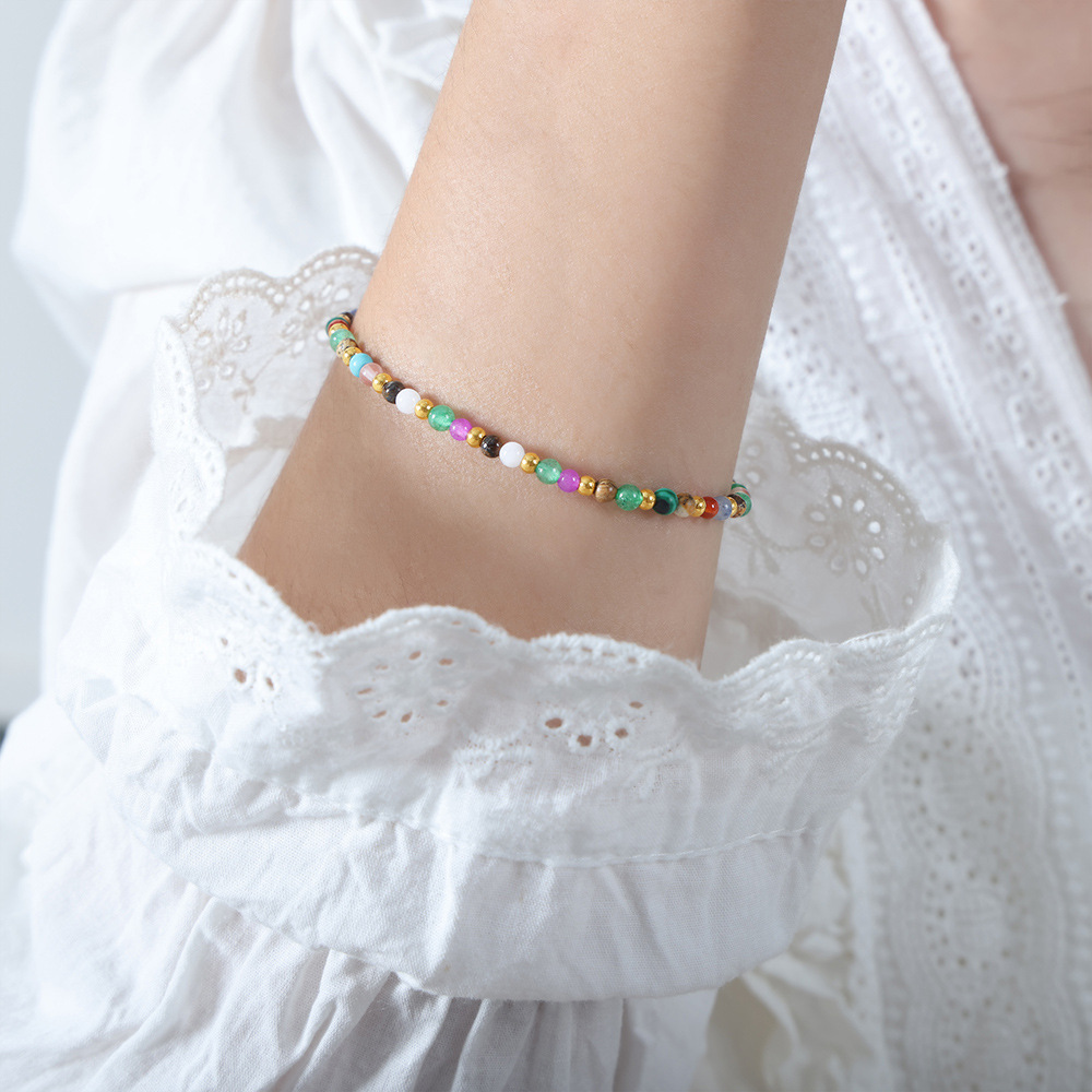 Bohemian Ethnic Style Natural Stone Beaded Bracelet Luxe 18K PVD Gold Plated Jewelry for Women - Image 5