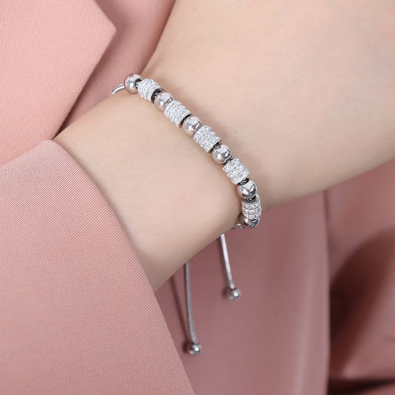 INS Style Luxe Elegant Beaded Bracelet with Zircons 18K PVD Gold Plated Titanium Steel Jewelry - Image 5