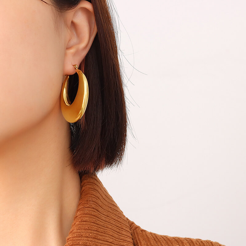 2021 new French vintage-style geometric U-shaped earrings titanium steel 18k PVD gold plated jewelry for women - Image 2