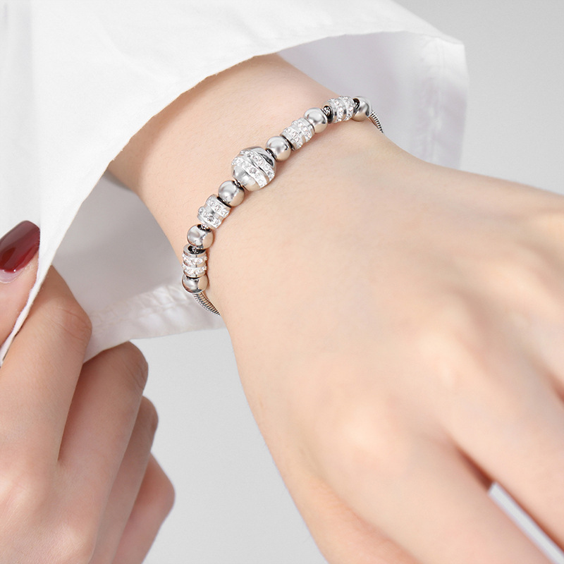 Luxe Non-Fading European Bracelet Blogger Style Titanium Steel Gold Plated Zircon Bead Bracelet - Image 5
