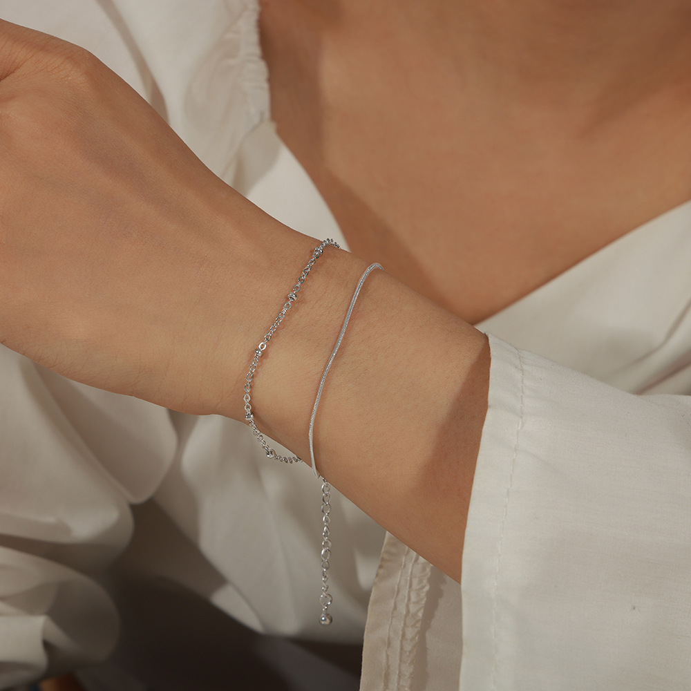 Simple Ins Style Design Titanium Steel 18K PVD Gold Plated Lobster Clasp Double Layer Bracelet Wholesale - Image 5