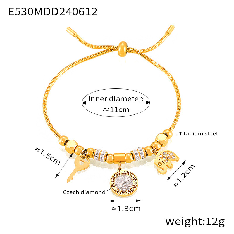 Hot-Selling Pull Clasp Multi-Element Pendant Titanium Steel 18K PVD Gold Plated Bracelet - Image 5