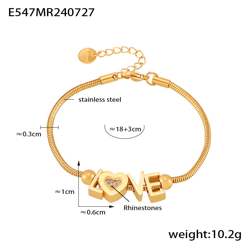 Golden Letter LOVE Zircon Titanium Steel 18K PVD Gold Plated Elegant Bracelet for Girlfriend - Image 5