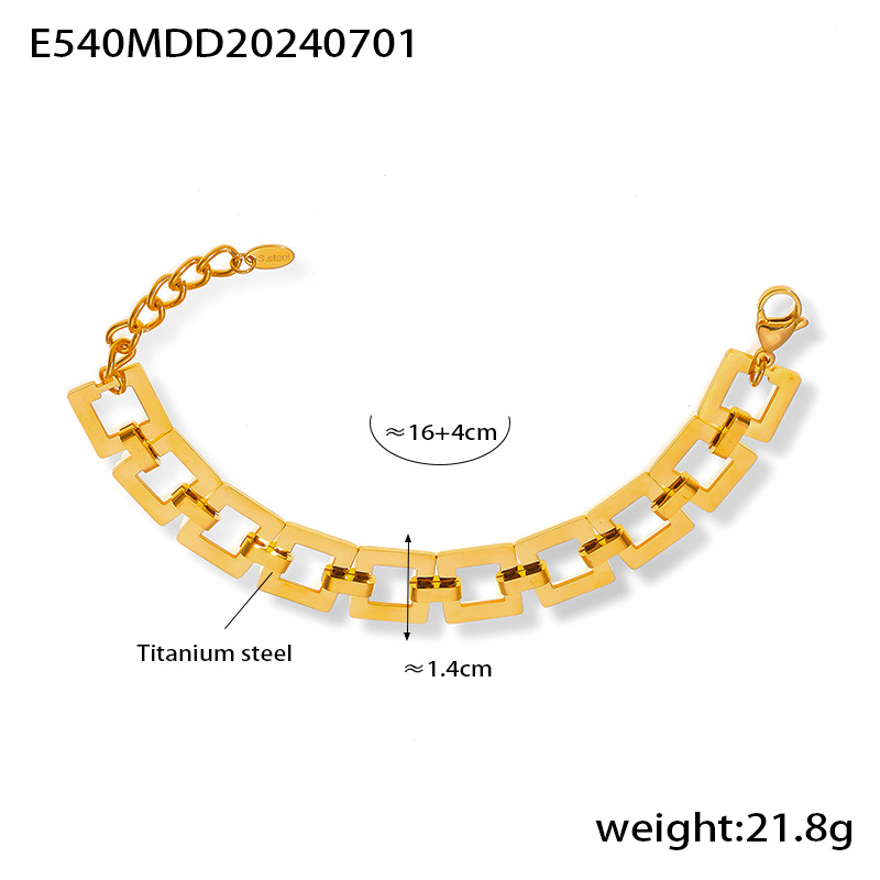 European Fashion Casual Geometric Hollow Square Pendant Design Titanium Steel 18K PVD Gold Plated Bracelet - Image 5