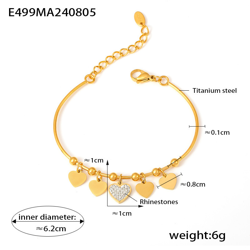 Ins Style Hot-Selling Round Bead Heart Zircon-inlaid Bracelet Titanium Steel 18K PVD Gold Plated Elegant Jewelry - Image 5