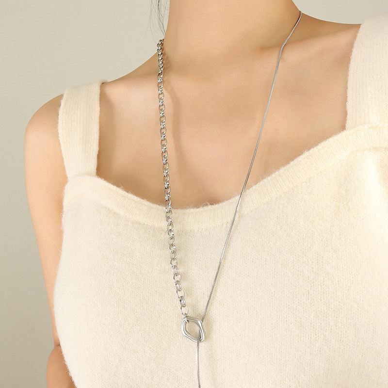 Hot Selling OT Buckle Adjustable Length Chain Sweater Necklace 18K PVD Gold Plated Stainless Steel Trendy Jewelry for Women - Image 4