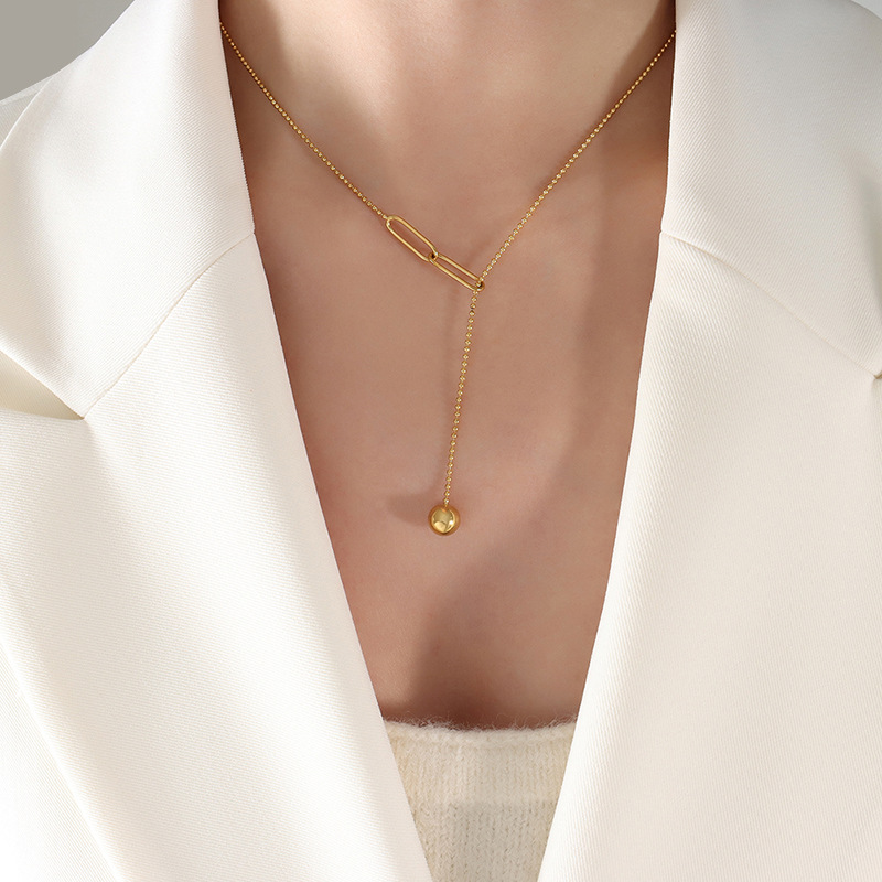 New Arrival Ins Simple Round Ball Adjustable Choker Necklace 18K PVD Gold Plated Stainless Steel Neck Chain - Image 4