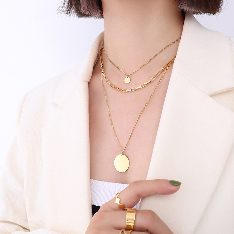 Triple Layered Choker Necklace 18K PVD Gold Plated Neck Chain European Ins Trendy Jewelry - Image 4